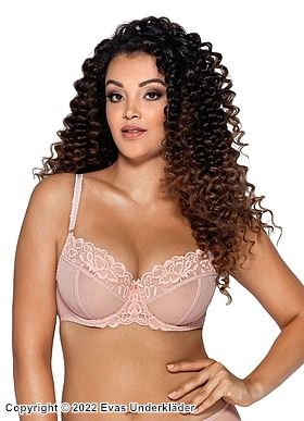 Big cup bra, sheer inlays, lace embroidery, flowers, B to J-cup